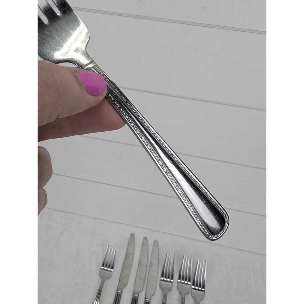 Pfaltzgraff 18/0 Flatware Lot Of Stainless Steel Forks‎ Knives Dotted